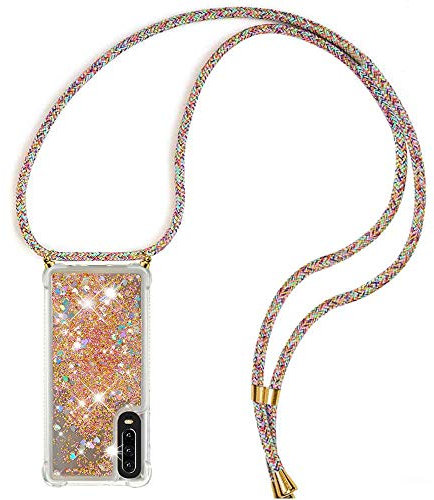 Handykette Handyhülle Case Flüssig Bewegende Treibsand Glitter mit Huawei P30 Liquid Cover - Handy-Kette Handy Hülle mit Kordel Umhängen -Handy/Band Halsband Lanyard/Halsband Necklace