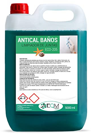EQM - ECO-205 - Limpiador Antical para Baños - 5L - Elimina la cal, las manchas amarillas y de óxido, y las incrustaciones - Ideal para la limpieza de juntas – Agradable esencia marina