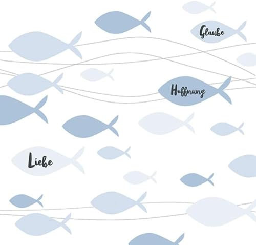 Miss Lovely Kommunions-Servietten Konfirmations-Servietten Fische Glaube Liebe Hoffnung weiß & blau Kirchliches Fest Kommunion Junge & Mädchen Konfirmation Firmung Taufe Hochzeit 60 Servietten