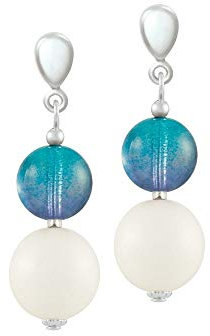 Eternal Collection Jamboree Aquamarine and White Czech Glass Drop Screw Back Clip On Earrings Aquamarine 3.8