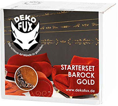 dekofux Starterset 3D Wandgestaltung, Beton, Barock Gold, 4 Teile