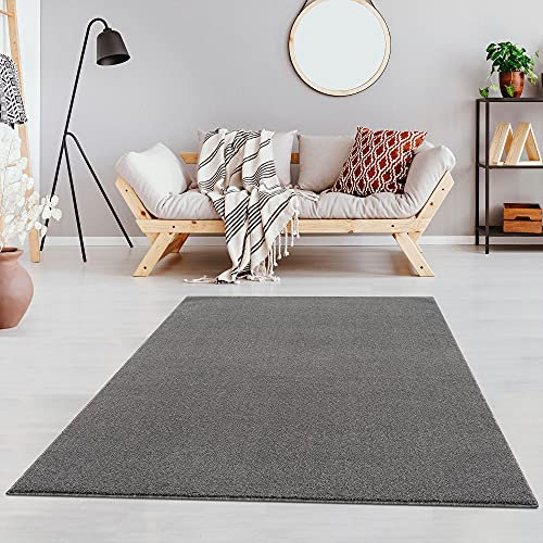 Fashion4Home Teppich Wohnzimmer – Einfarbig, Uni Teppich fürs Kinderzimmer, Schlafzimmer, Arbeitszimmer, Büro, Flur und Küche - Kurzflor, Hellgrau, Größe: 140x200 cm