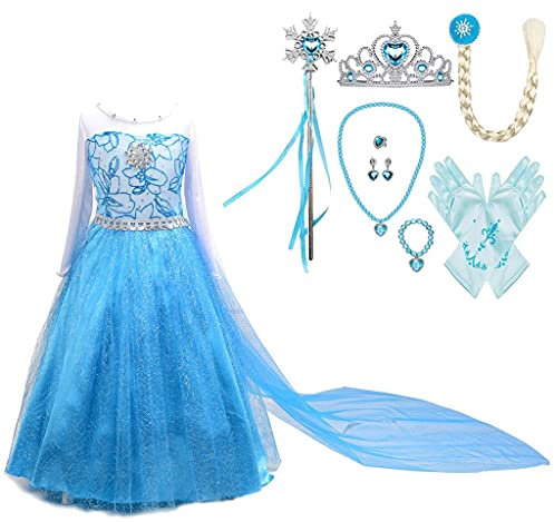 Lito Angels Prinzessin Kleid mit Schleppe und Accessoires für Kinder Mädchen, Kostüm Verkleidung Langarm Größe 7-8 Jahre 128 Stile E
