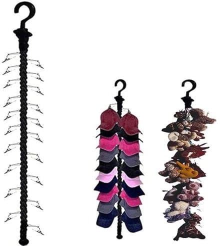 1pcs Closet Hanging Cap Keeper Closet Cap Racks Hats Holders Closet Hook Storage Organizer Hat Display Rack, With 20 Clips, for Your Toys, Hat,Cap, Scarves, Gloves, Towel - No Hat,No toy