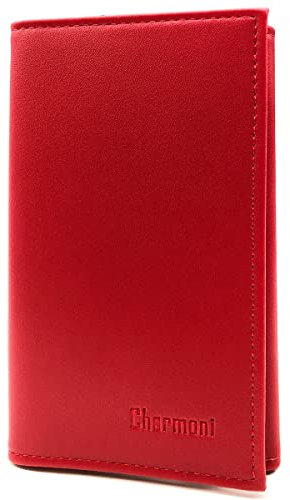 Charmoni - Etui Pochette Porte Papier Voiture- 3 Volets - Carte Grise permis de Conduire pièce d'identité Assurance - Cuir Vachette (Rouge)