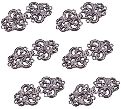 WANDIC Strickjacke-Clips, 6 Paar Vintage Swirl Flower Cape-Verschlüsse Zum Aufnähen von Haken Und Ösen, Umhangverschlüsse Für Pullover, Schal, Gewehr Schwarz