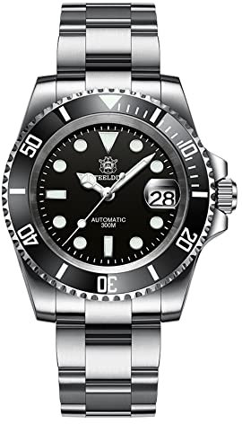 Steeldive Herren Automatikuhr SD1953 Edelstahl NH35 Uhrwerk 300 m Taucheruhren, Schwarzes Zifferblatt grüne Lünette, Luxus, Freizeit, Mode, Business, Tauchsport