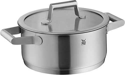 WMF Comfort Line - Pentola piccola 20 cm, coperchio in vetro, a induzione, 2,5 l, in acciaio INOX Cromargan opacizzato, scala interna, impilabile, non rivestita