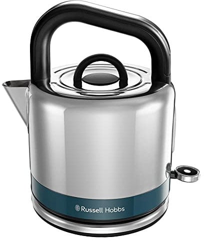 Russell Hobbs - Hervidor de Agua Eléctrico Distinctions Ocean Blue, 1.5 litros, 2400 W Filtro Antical, Zona de Ebullición Rápida, de 360grados, Indicador Nivel de Agua Acero Inoxidable Azul, 26421-70