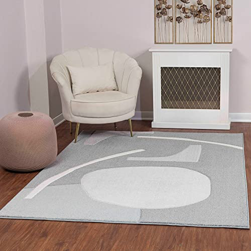 Livabliss Agen Wohnzimmer Teppich Modern - Abstrakt Design in Marmor Optik 160x213 cm für Wohnzimmer, Esszimmer, Schlafzimmer - Weicher Kurzflor in Weiß und Hellgrau
