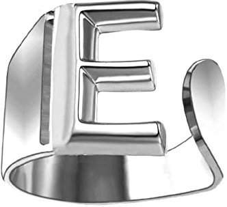 Only faith Anillos de letras iniciales acero inoxidable ajustable, Anillos abiertos de letras para mujer, joyería de moda con hermosa caja de regalo vintage. (E - PLATEADO)