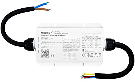 LGIDTECH WL5-WP LED-Streifen, 5-in-1 Controller für 5050 3528, IP67 wasserdicht, Smartphone-App-Steuerung ohne zusätzlichen Hub. Amazon Alexa Google Home Sprachsteuerung,DC 12–36V,240W-720W