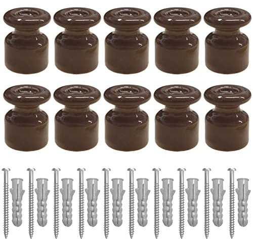 Amarcords - Isolatori per cavi trecciati vintage in porcellana [30 pezzi] - Fermacavo in ceramica con viti e tasselli per installazioni di cavi treccia a parete colore MARRONE