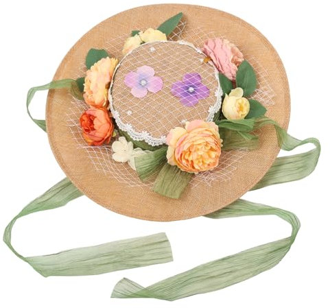 COSDREAMER Sombrero victoriano para fiesta de té para niñas y mujeres, sombrero de paja con flores Lolita, sombreros de playa Talla única