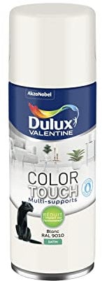 Dulux Valentine Peinture Intérieure et Extérieure Aérosol Color Touch - Pour bois, plastique, PVC, carton, papier - Blanc Satin - 400ml