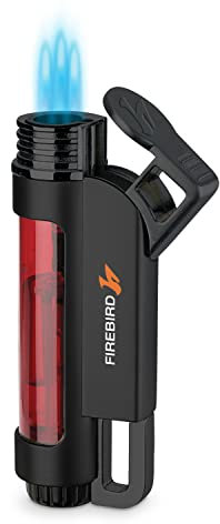 Firebird Illume Sturmfeuerzeug, Jet Feuerzeug mit Dreifach Jetflamme - Windbeständig - Transparentes Tankfenster - Einhandzündung - Große Einstellrad - Butangas Nachfüllbar (Gas Nicht enthalten)
