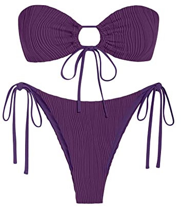 ZAFUL Bikini a fascia da donna con anello o senza spalline, cravatta laterale, costume da bagno a due pezzi, 446_viola, XL