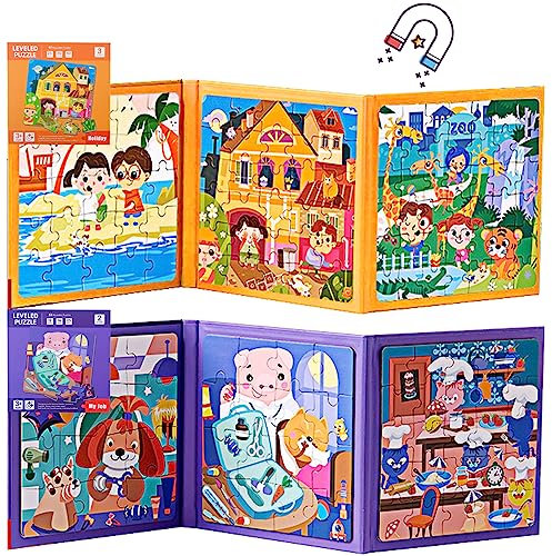 shineFinder 150 Teile Magnetspiel Puzzle - reisespiele Kinder ab 3 4 5 Jahre - fur beschäftigung im Flugzeug/autofahrt Kinder (2 Stück, Ferien+Beruf)