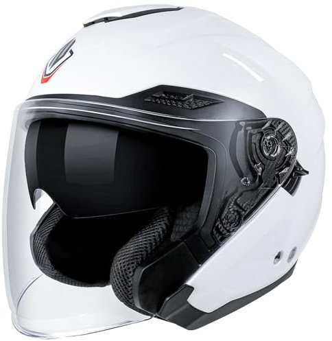 NENKI Casco Jet Moto Aperto Scooter ,Caschi Motorino Vintage ECE 22.06 Omologato Donna Uomo con Doppia Visiera Parasole