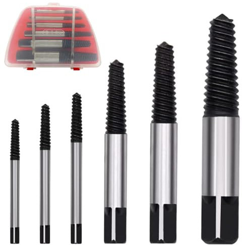 6PCs Damaged Screw Extractor Kits, Chrome-vanadium Steel Stripped Screw Extractor Broken Bolt Extractors Kit, Easy Out Damaged Bolts Remover Tool