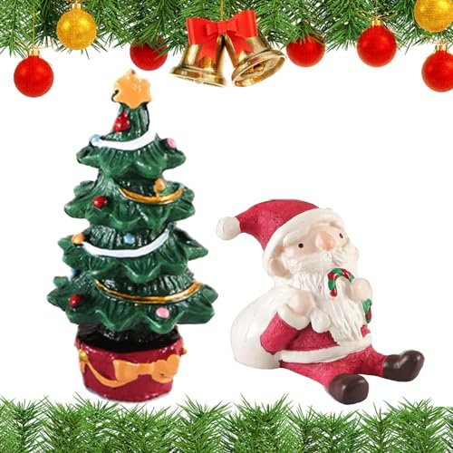 Weihnachten Miniatur Deko, Ornamente Weihnachtsfiguren, Mini Weihnachtsbaum Weihnachtsmann Aquarium Ornament, 2 Stücke Harz Weihnachtsbaum Dekofigur für Feiertags-Aquarium Liefert Tischdekoration