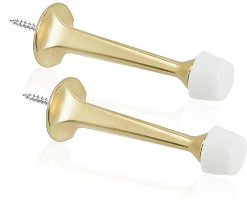 KOVOSCH 2 Pack Gold Solid Rigid Door Stops - Heavy Duty Door Stoppers Wall Protector with Soft Rubber Tips, Brushed Brass