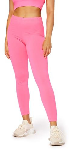 Bellivalini Leggings Longs Femmes Fluo Néon des années 80 Danse Sport Gym Exercices BLV50-294 (Rose, L)
