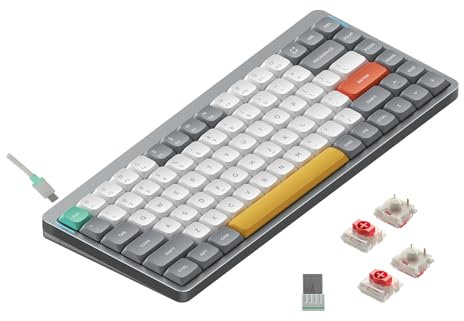nuphy Air75 V2 Kabellose mechanische Tastatur, 84 Tasten RGB Hot-Swap Tastatur, unterstützt Bluetooth 5.1, 2.4G und kabelgebundener Verbindungc für PC/Laptop/Windows/Mac-Grey Gateron Red Switch