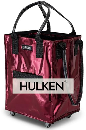 HULKEN - (Medium, rote) Wiederverwendbare Einkaufstasche auf Rädern. Der Einkaufswagen trägt bis zu 30 kg. Der klappbare Einkaufstrolley hat robuste Griffe und Reißverschluss, ist flach und faltbar