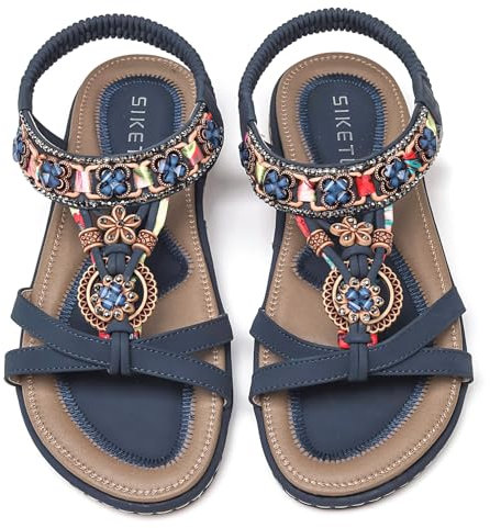 Vunavueya Zapatos Sandalias de Vestir de Tiras Mujer Informal Cómodas Chanclas Verano de Piel sin Cordones Azul 41