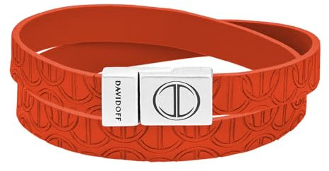 DAVIDOFF ICON Bracelet - Herren Doppelschlaufen Armband Orange – sportliches Italienisches Lederarmband - Magnetverschluss aus Messing Sterlingsilber in Antikoptik