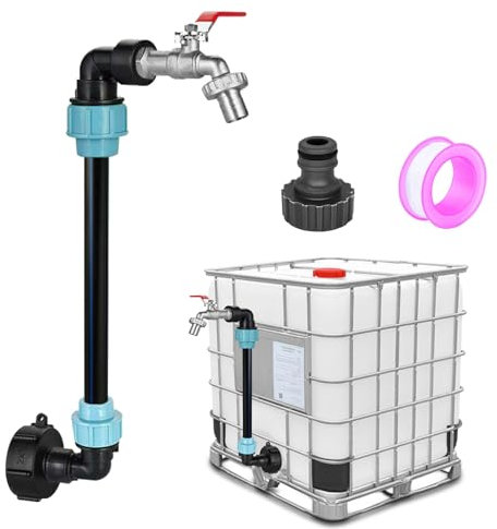 UAPPO IBC Schwanenhals 3/4 Auslaufhahn, S60x6 Wasserhahn Absperrhahn IBC Adapter für das Bequeme Befüllen der Gießkanne, IBC Tank Zubehör für Regenwassertank Wasserfaß Regenfass IBC Container