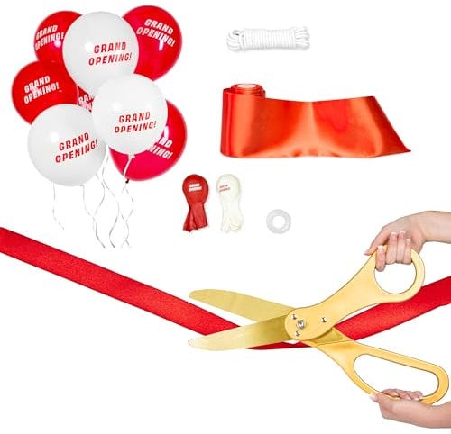 Crutello Schleifenschneide-Set, 53,3 cm, riesige Goldschere, rotes Band