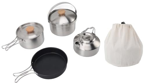 Portable Stainless Steel Camping Cookware Set with Kettle, Frying Pan, and Pot for Outdoor Cooking, Travel, and Hiking
