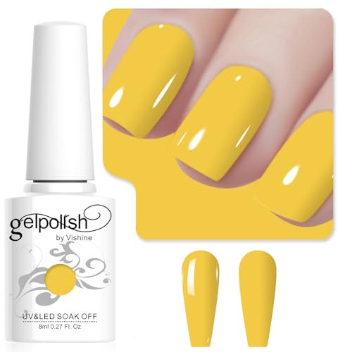 Vishine Sunflower Gel Nail Polish, 8ml Yellow Color, High Gloss Soak Off U V Gel Nail Polish for French Nail Manicure Salon DIY L269
