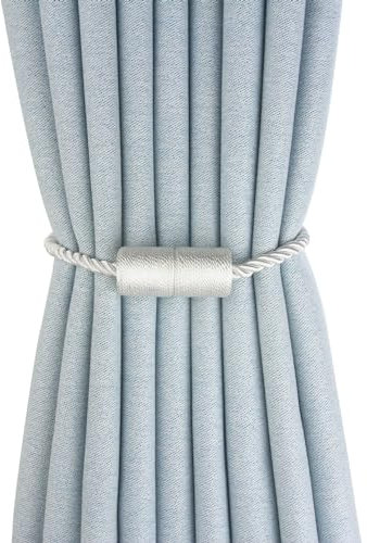 Pangogogo Einfach und Elegant Vorhang Raffhalter | Stark Einfache Montage Raffhalter für Vorhänge | Schöne Deko Raffhalter Magnetisch (2, weiß)