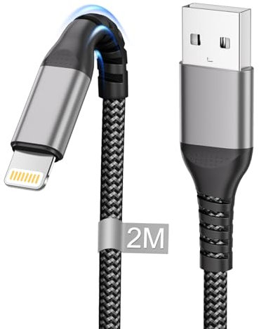 Cavo iPhone 2 Metri, Cavo Lightning 2M Certificato Apple MFi, Cavetto iPhone Cavi Ricarica Phone Filo Caricatore i-Phone Cavi USB Lightning per iPhone 14 13 12 11 Pro Max/Mini/XS/XR/8/7/6 Plus/SE,iPa