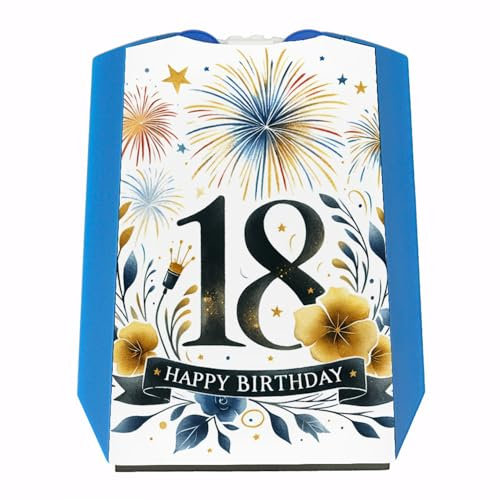 18. Geburtstag Parkscheibe mit Spruch Happy Birthday 18 mit Feuerwerk im Hintergrund - Fröhliche Glückwünsche zur achtzehn Feier - Geburtstagsgruß