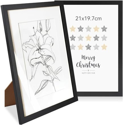 Bilderrahmen Schwarz, Bilderrahmen für DIN A4 21 x 29,7 cm, Bilderrahmen A4 Holz, Dünner Rahmen, Holzrahmen Picture Frame mit Klappständer - für Fotos, Bilder, Poster, Malerei