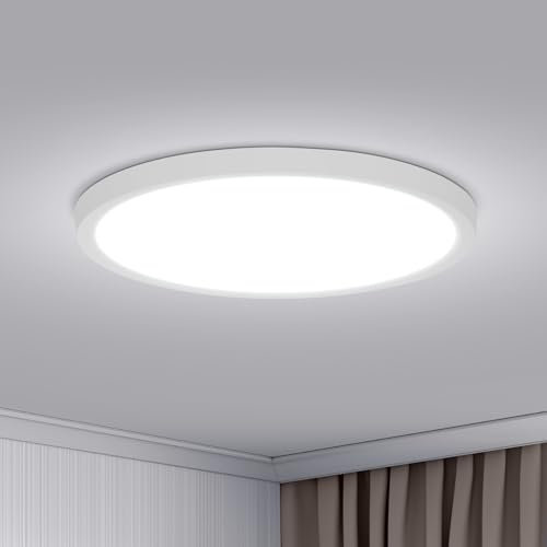 Bojim Plafonnier LED Rond, 18W 2146M Blanche Luminaire Plafonnier Panneau, 6000K Blanc Froid, Simple Moderne Mince Lampe Plafond pour Salle de Bain, Salon, Chambre, Cuisine, Balcon, Ø22CM