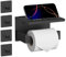 HITSLAM Toilettenpapierhalter Ohne Bohren mit 4 Klebehaken, Edelstahl Selbstklebend Klopapierhalter mit Ablage, Wc Papier Halterung Rollenhalter Wandmontage mit Kleber für Badzimmer Schwarz