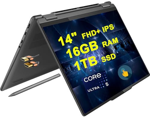 Lenovo Yoga 7 14 2-in-1 AI PC Laptop 14 FHD+ Touch (Glossy, Anti-Fingerprint) Intel 12-core Ultra 5 125U (>i7-1335U) 16GB RAM 1TB SSD Backlit Fingerprint Thunderbolt w/Pen Win11 Gray + HDMI Cable