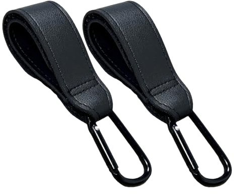 SULIVES Pram Hook Clips, 2 Pcs Buggy Clips for Stroller, Heavy-Duty Pram Hooks for Bags, Leather Pram Clips, Pushchair Carabiner Clips for Hanging Diaper Bags, Shopping Bags, and Backpacks