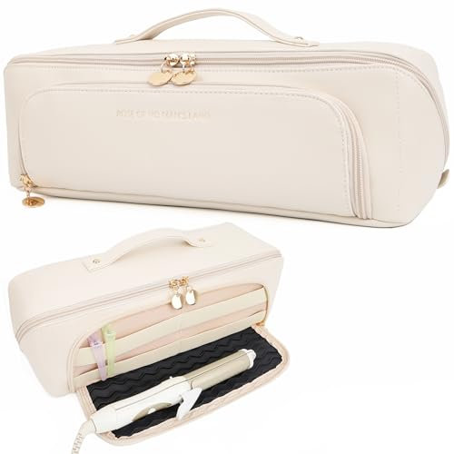 Linpr Hot Hair Tools Travel Bag with Heat Resistant Silicone Mat, Women Travel Essentials Organizer Case for Straighteners, Curling Irons, Hot Air Brushes, Hair Dryer Storage Bags 2 in 1 (White)