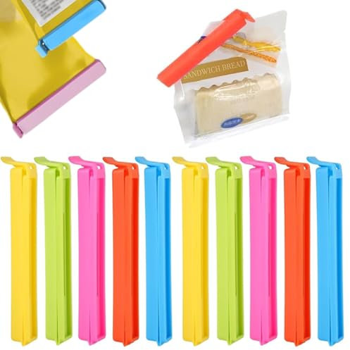 SGERUFZ 10 Pièces Clips de Fermeture, Clips Alimentaire D'étanchéité, Sachet, Cuisine Réutilisable, Sac pour Emballage Cuisine Bonbons Snack, Pince Sachet