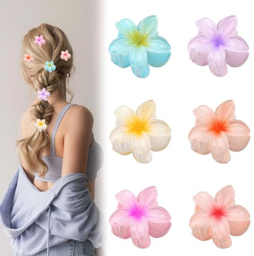 AYNKH 6 pinzas para el pelo de flor hawaiana de plumeria hawaiana de 4 cm, pinzas para el pelo de flores, garra grande de flor de ciruelo, pinza antideslizante de hibisco, se utiliza para decorar el
