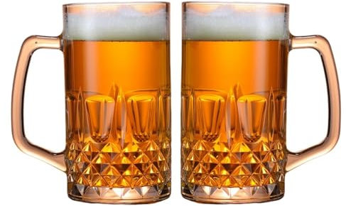 Komost 25oz Large Acrylic Beer Mugs with Handles Set of 2, Freezer-Safe Plastic Drinking Cups, Ideal for Beverages & Beer Stein Collection