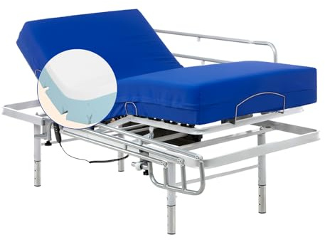 Geriafy - Lattenrost elektrisch verstellbar mit verstellbaren Füßen, viscoelastischer Matratze 6 cm und Bettgitter (90x200)