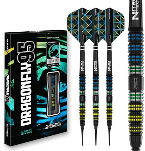 RED DRAGON Darts - Dragonfly 95-95% Wolfram - 18g Fass/ 20g Volles Gewicht Professional Weiche Spitze Dart-Set mit Dart Flüge und Dartschäfte