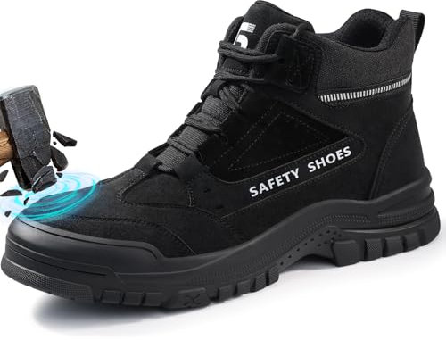 GUSAYEX Steel Toe Cap Boots Mens Work Boots Lightweight Safety Trainers Protective Non Slip Safety Shoes Industry Construction Work Trainers High Top Steel Toe Cap Shoes